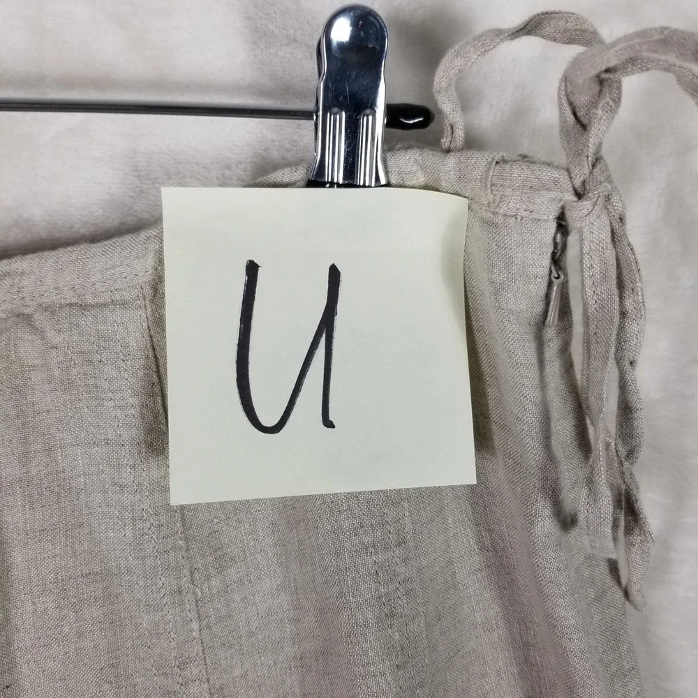 Talbots Linen Skirt Womens 14 Beige Irish Linen A-Line Midi Side Tie Zip